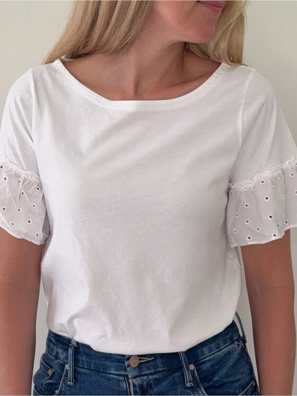 J. Crew White Short Sleeve Cotton Tee with Scoop Neck